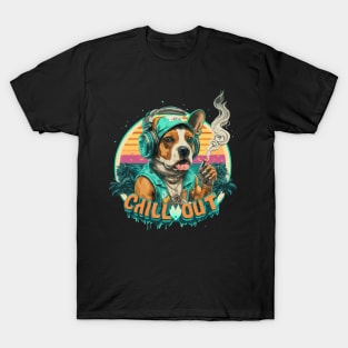 Chill Out: Cool Hip Hop Dog Art Piece smoking T-Shirt